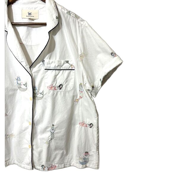PRINTFRESH White 100% Cotton Mermaid Embroidered Short Sleeve Pajama Top Size L - Picture 6 of 11